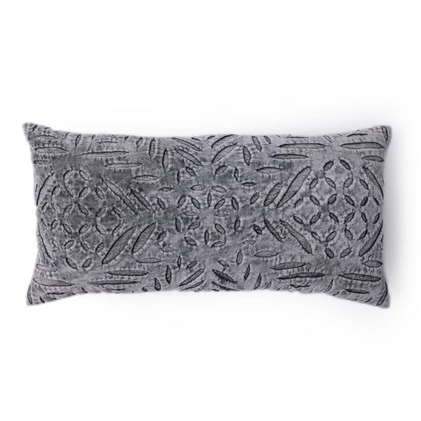Nessie cutwork velvet lumbar cushion cover by Obeetee - angle view