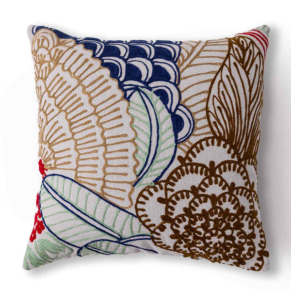 Wildscape chambray cotton embroidered cushion cover by Obeetee - angle view