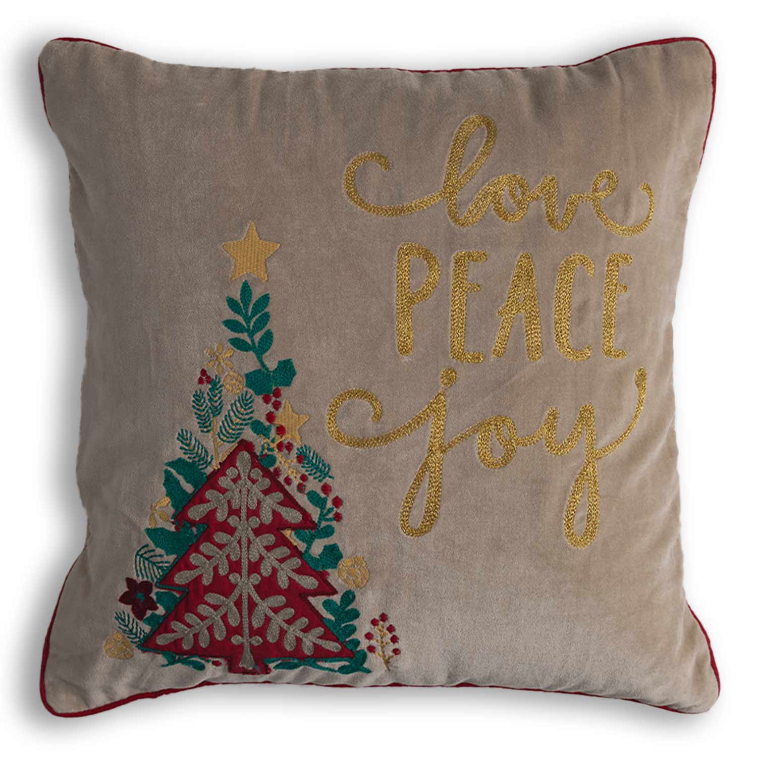 Joyful Embroidered Cotton Velvet Cushion Cover