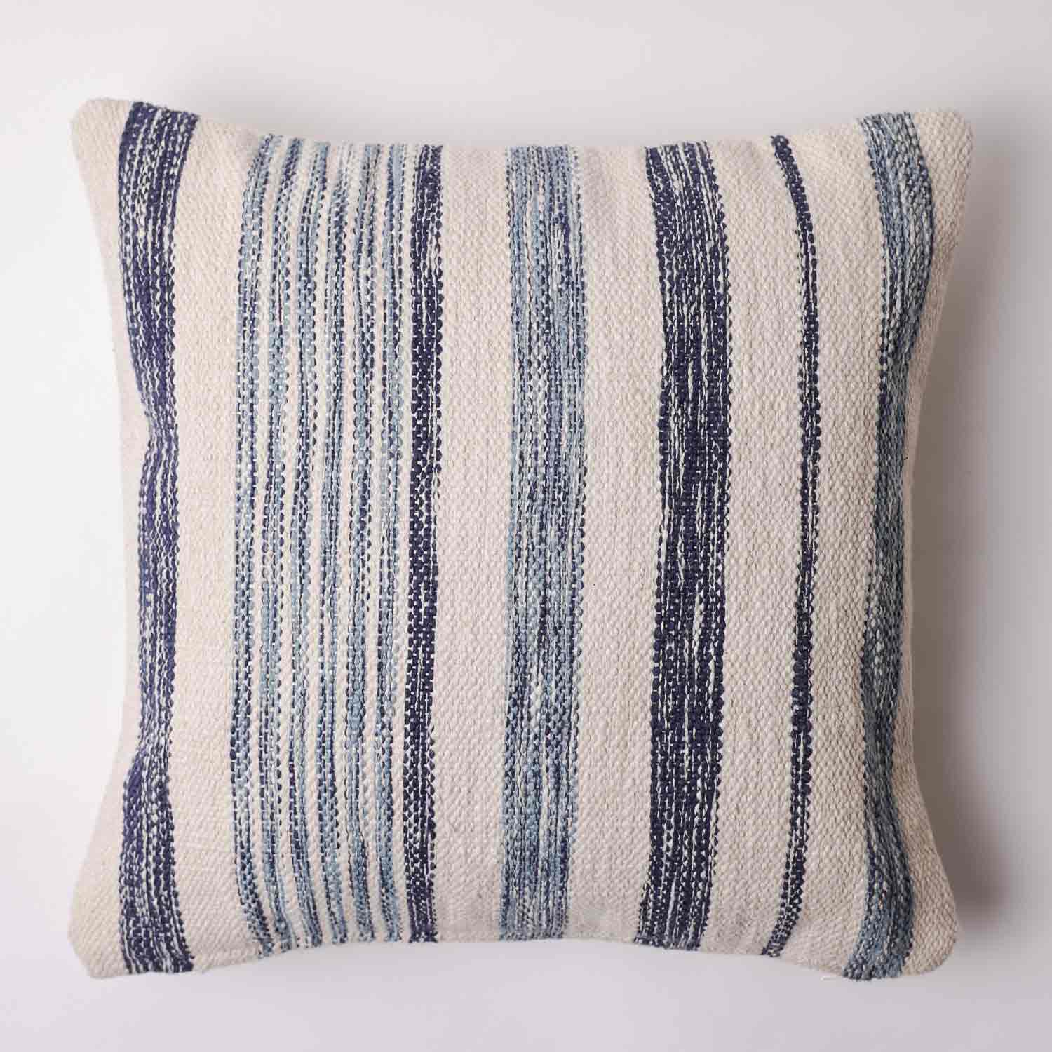 Cosmos Blue Striped Digital Printed Cotton Cushion Cover