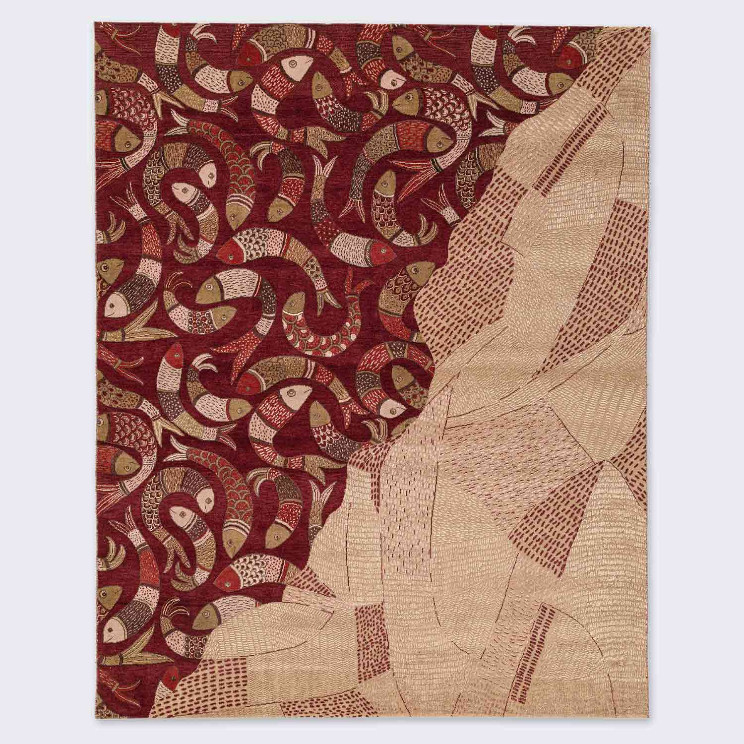 Matsya Tat Hand Knotted Woollen And Viscose Rug