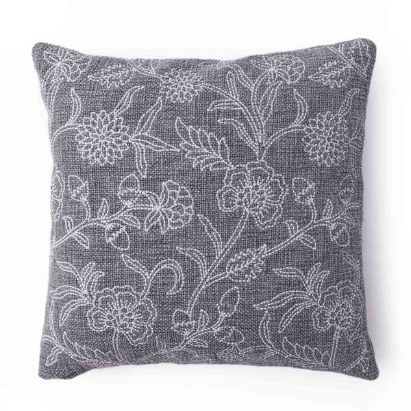 Creel handloom cotton embroidered cushion cover by Obeetee - full view
