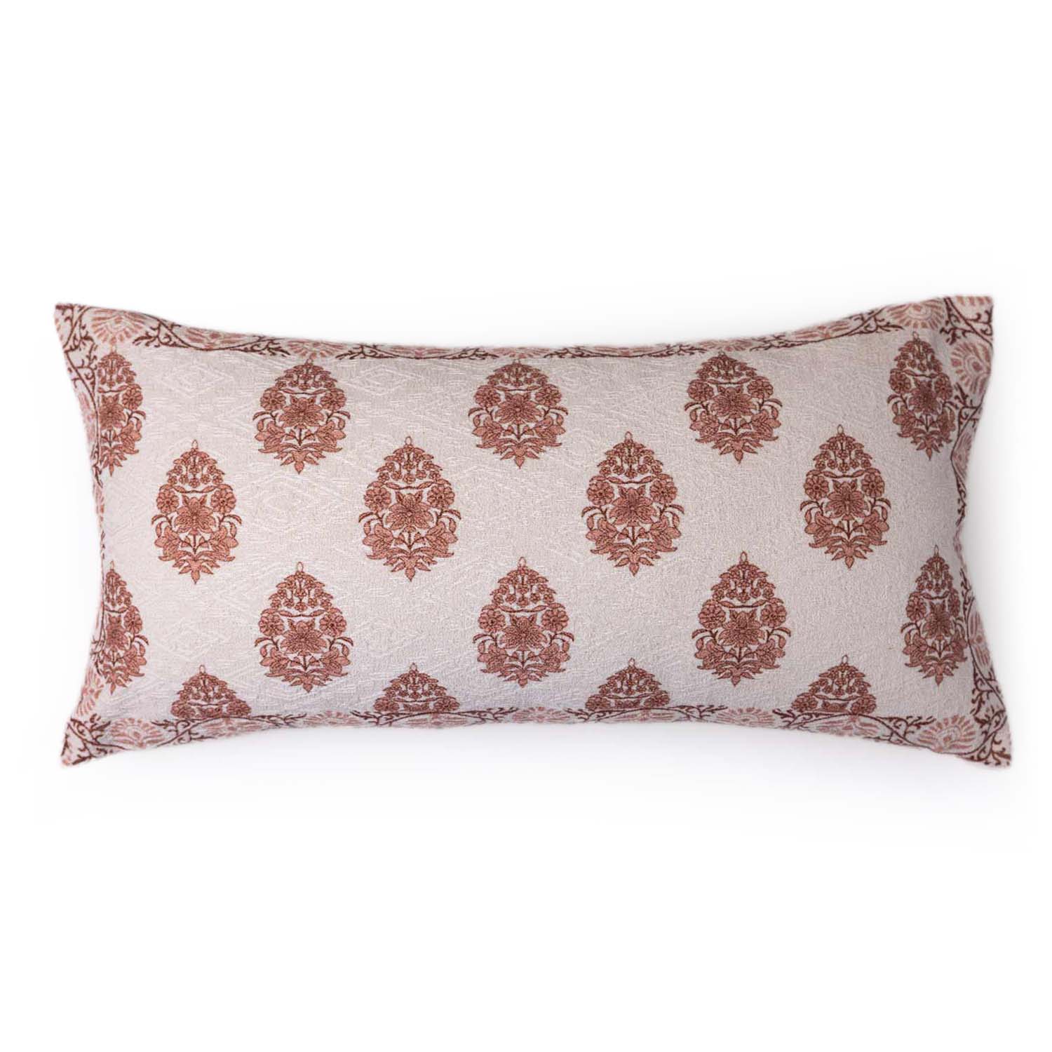 Butah Block printed Chennille Cotton Lumbar Cushion Cover