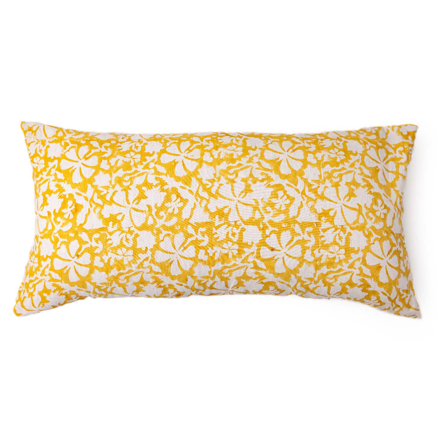 Daisy Block Printed Cotton Lumbar Cushion Cover