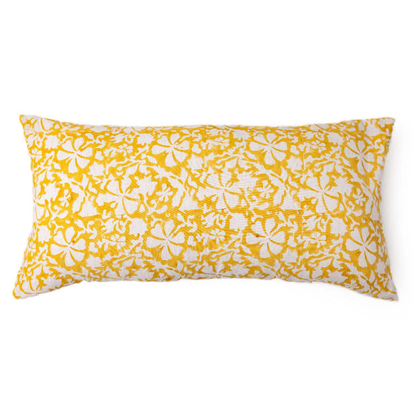 Daisy block printed cotton lumbar cushion cover by Obeetee - angle view
