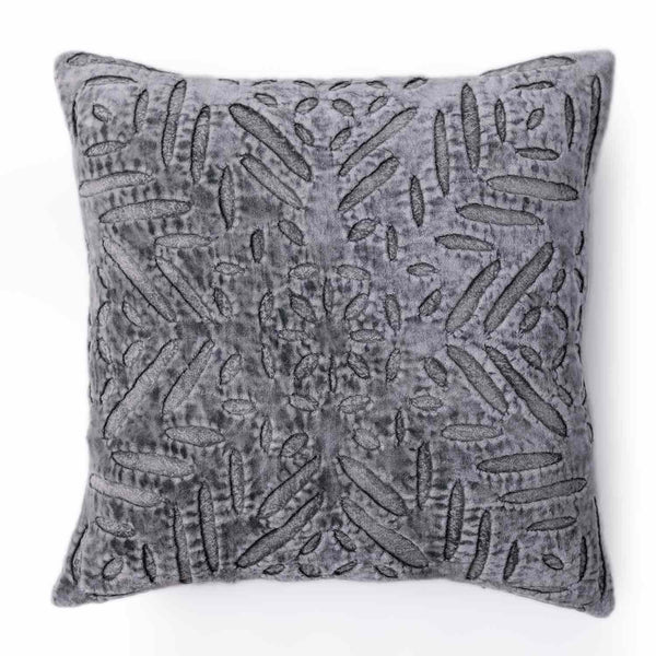 Nessie cutwork velvet cushion cover by Obeetee - angle view