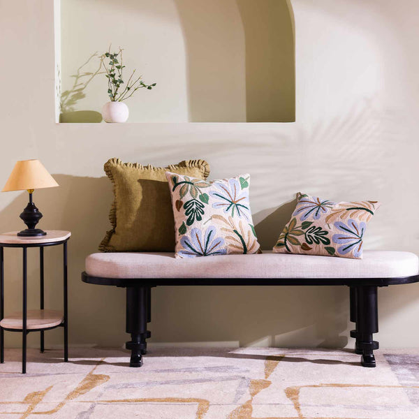 Bloom embroidered cotton flex cushion cover by Obeetee - full view