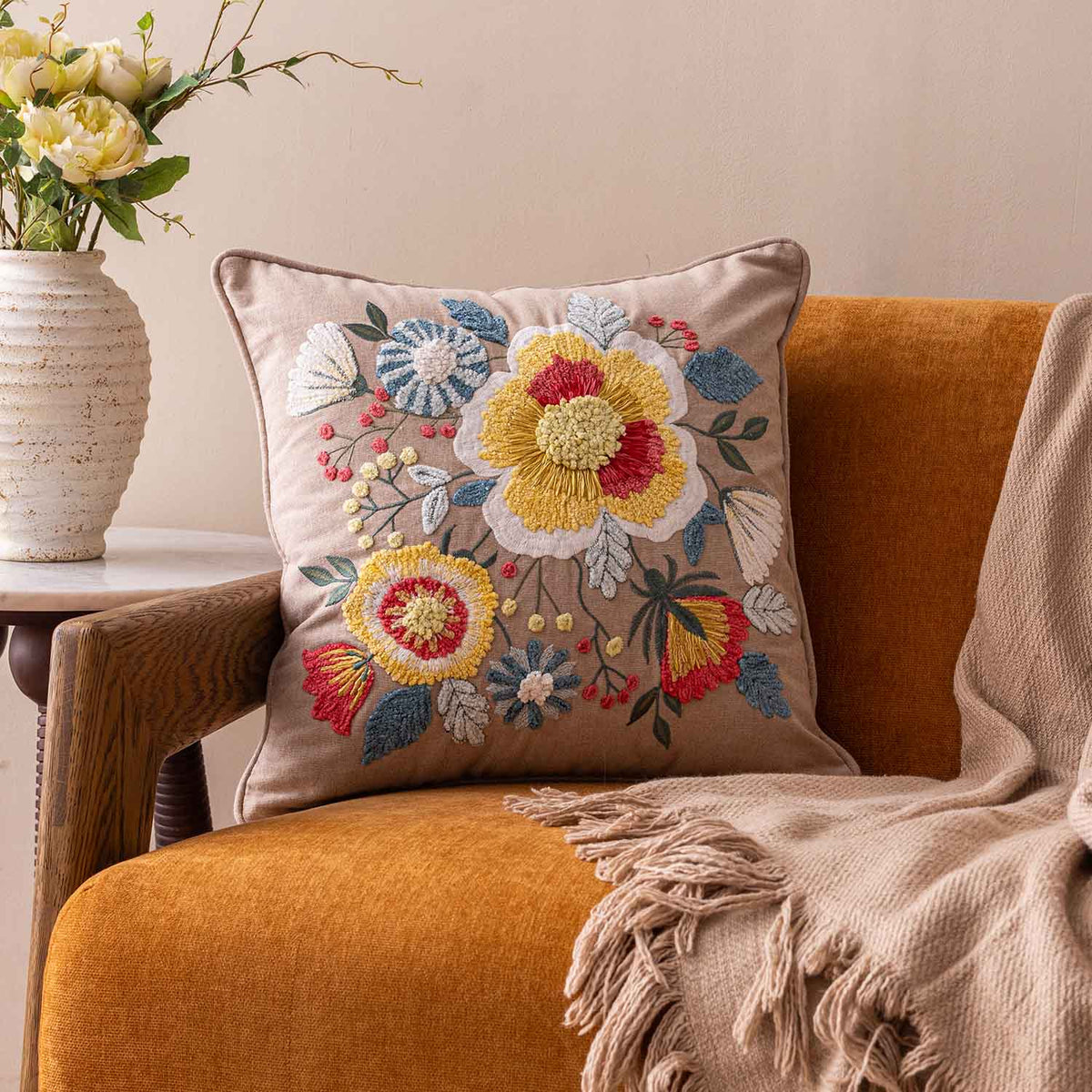 Meadowelle Embroidered Cotton Cushion