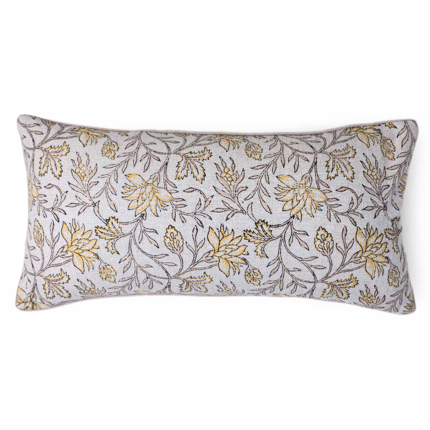 Flora Block Printed Cotton Lumbar Cushion Cover