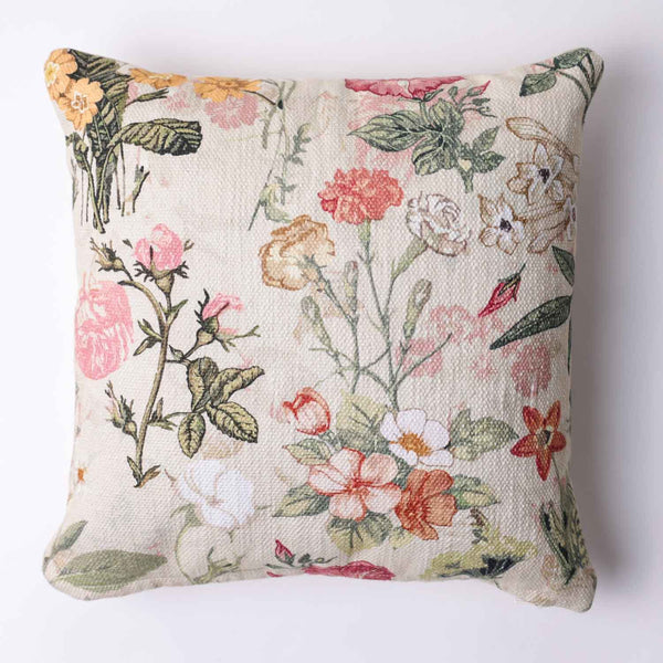 Garden Floral digital printed cotton cushion cover by Obeetee - angle view