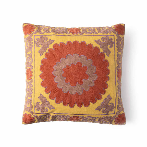 Vani embroidered cotton linen cushion cover by Obeetee - angle view