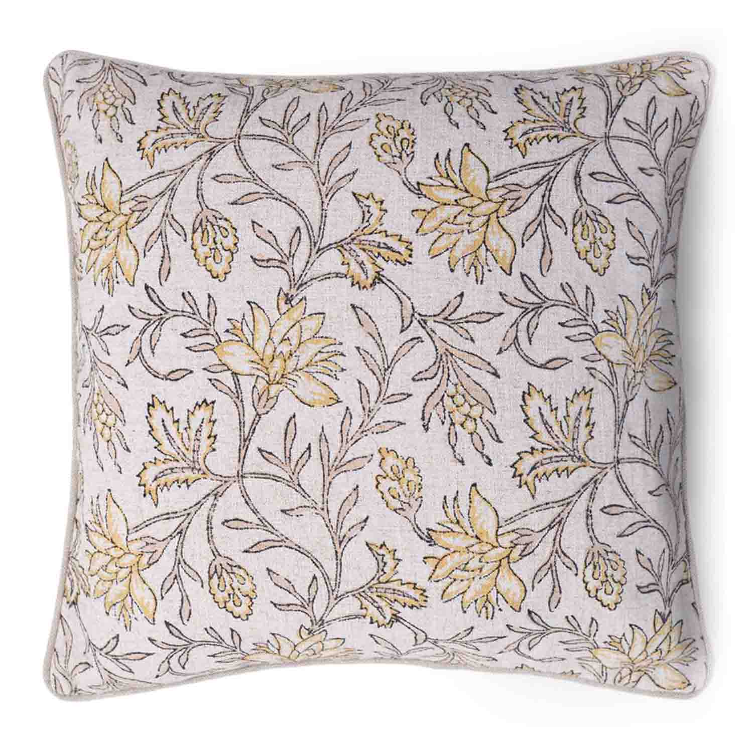 Flora Block Printed Cotton Cushion Cover