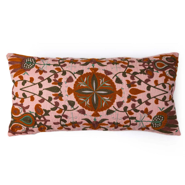 Bukhara cotton slub embroidered lumbar cushion cover by Obeetee - angle view