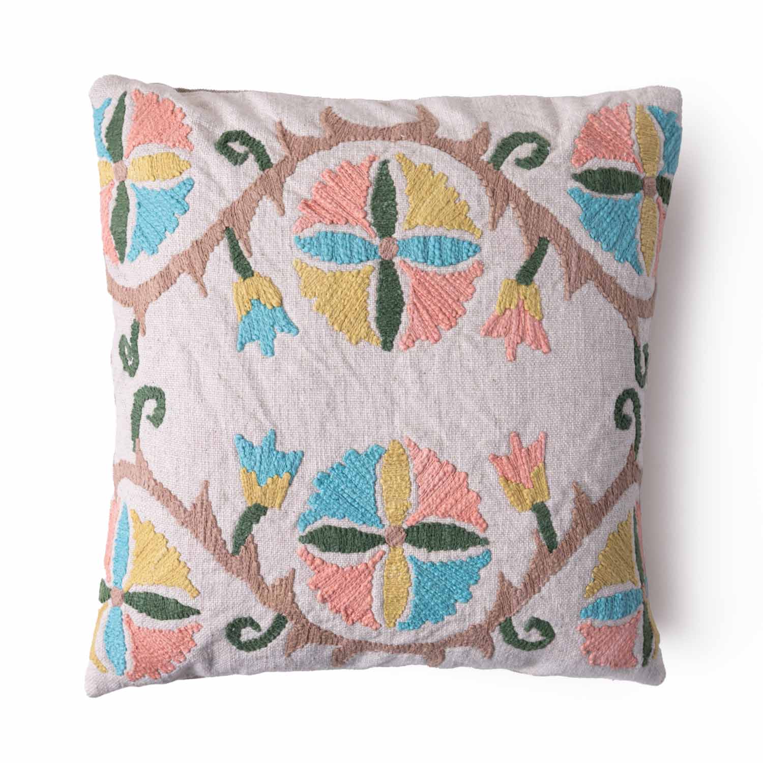 Mehek Chikan Embroidered Cotton Slub Cushion Cover