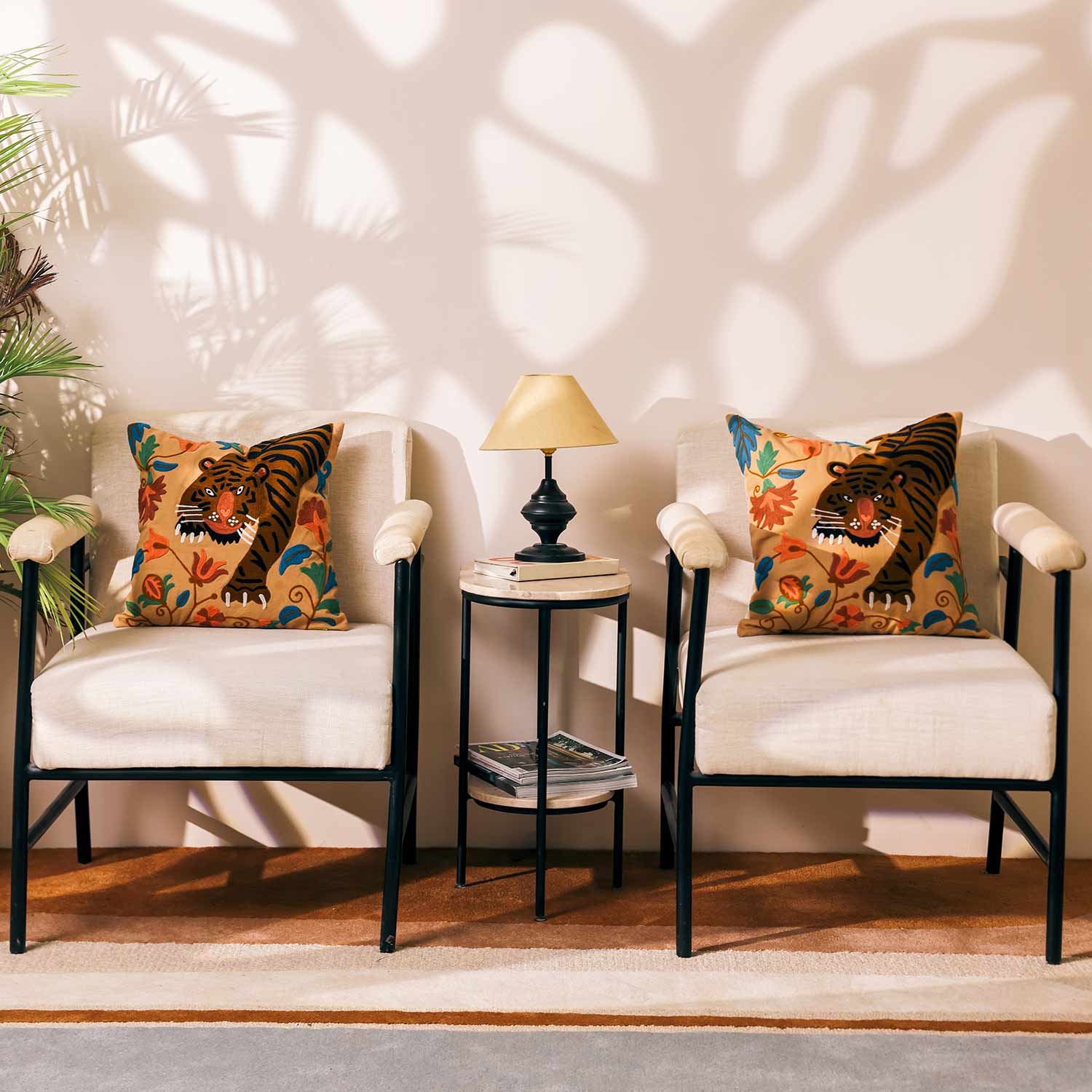 Roar Emroidered Cotton Duck Cushion Cover