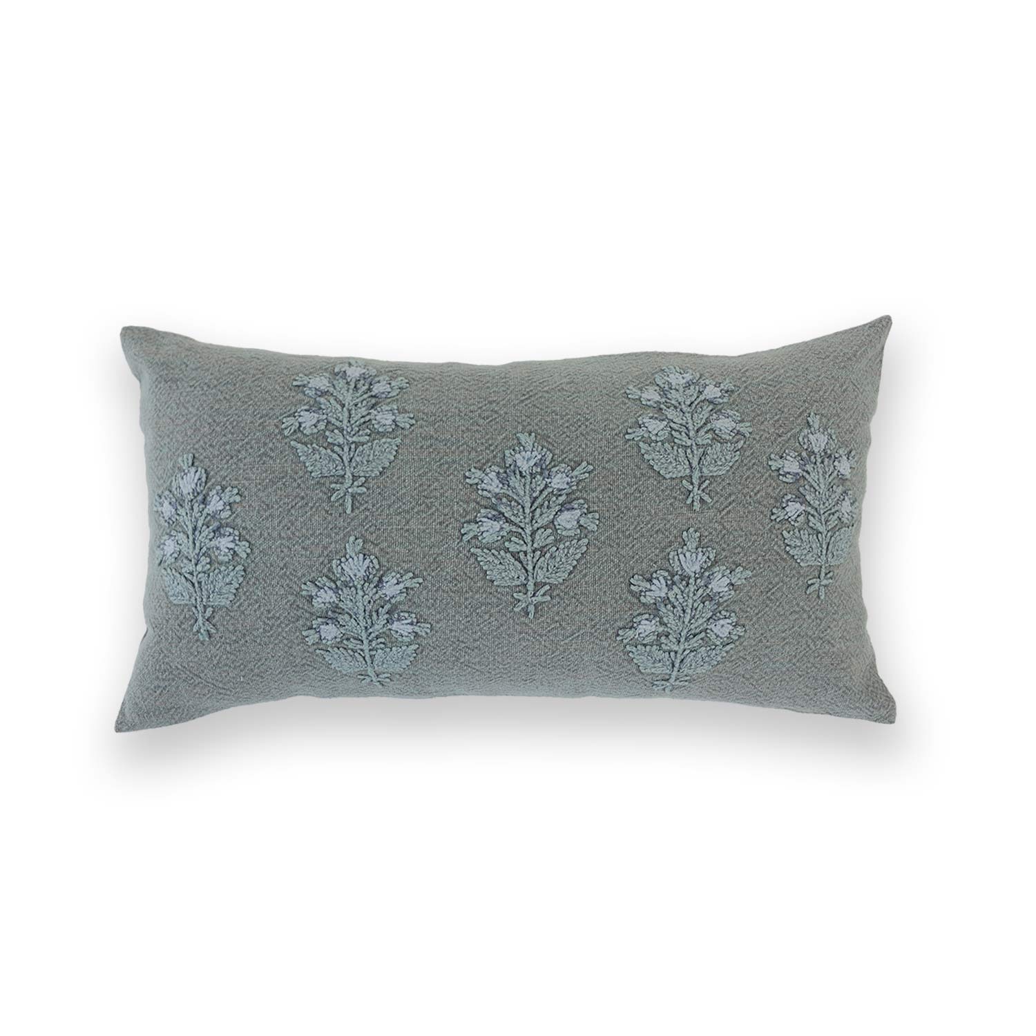 Cotton Embroidered Sapling Lumbar Cushion Cover
