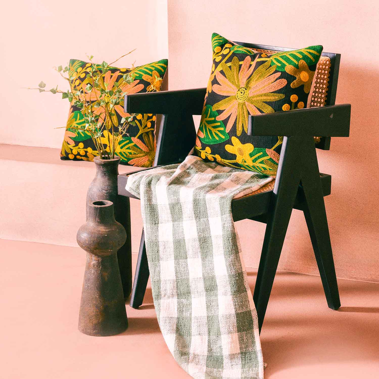 Chrysalis Slub Dyed and Embroidered Cotton Cushion Cover