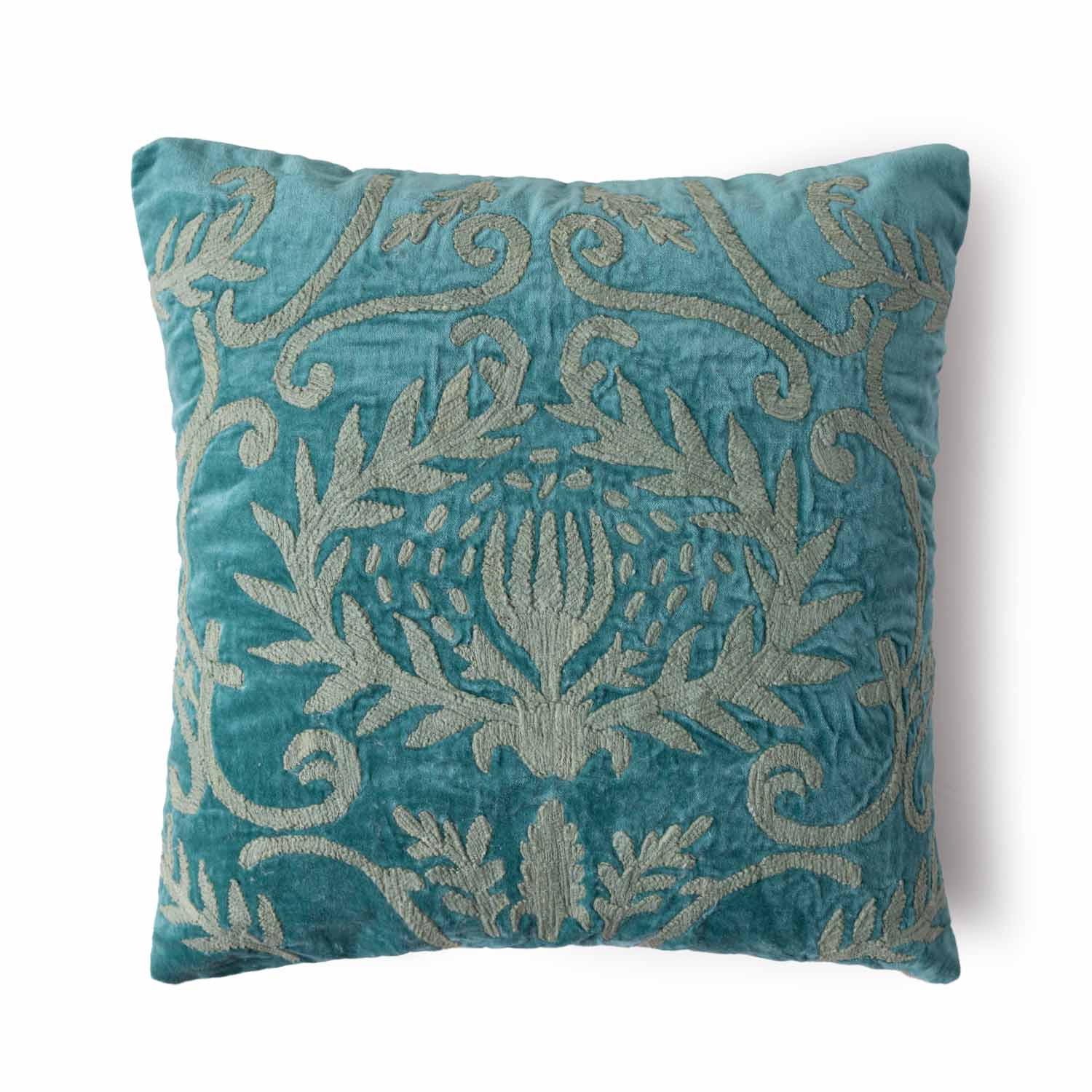 Lotus Embroidered Cotton Velvet Cushion Cover