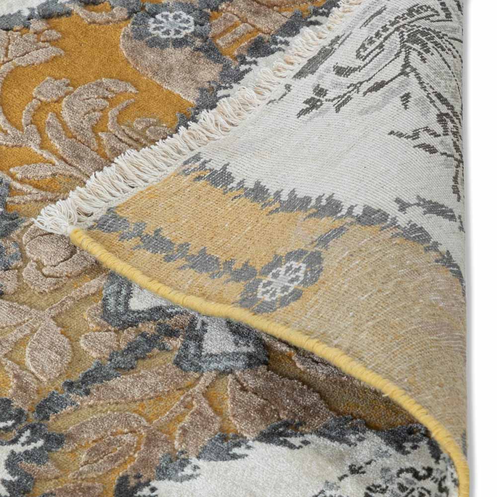 Vintage Ochre Hand Knotted Woollen and Viscose Rug