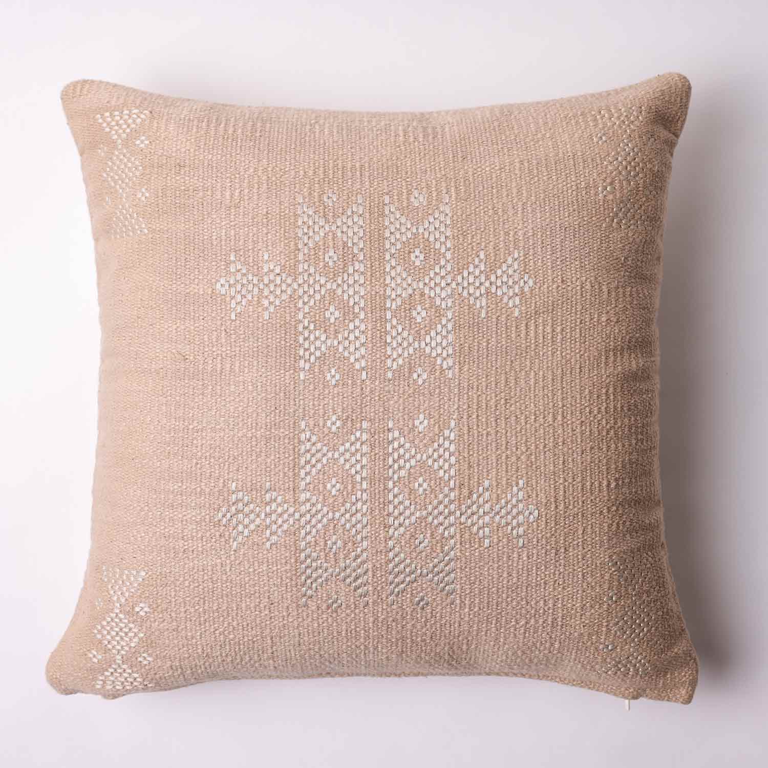 Nazakat Hand Woven Beige Cotton Cushion Cover
