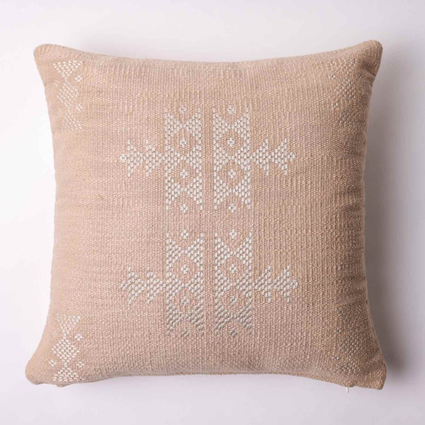 Nazakat hand woven beige cotton cushion cover by Obeetee - angle view