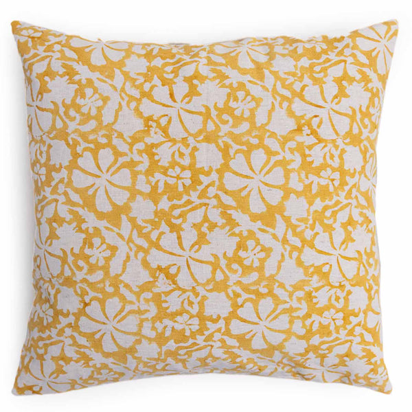 Daisy block printed cotton cushion cover by Obeetee - angle view