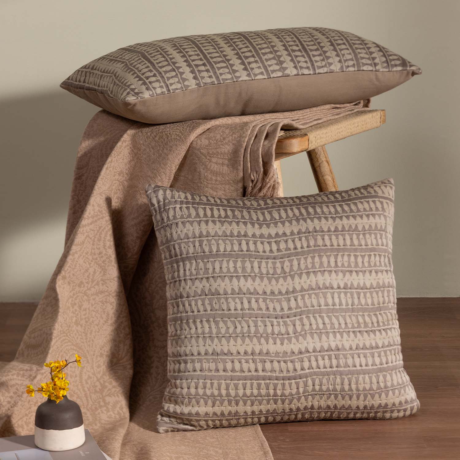 Cotton Dabu Printed And Quilted Ruva Cushion Cover