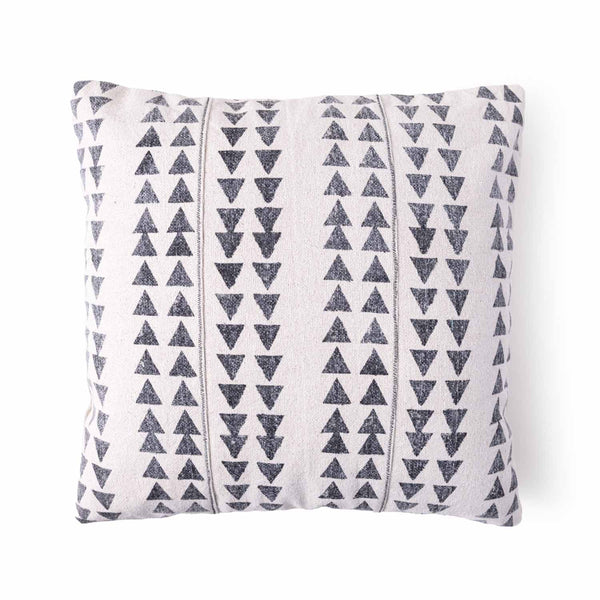 Crossroad block printed cotton chambray cushion cover by Obeetee - angle view