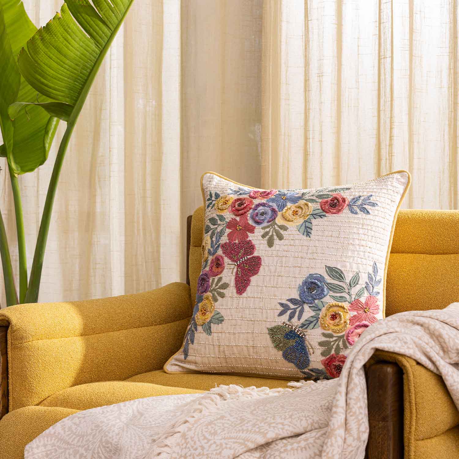 Canoré Embroidered Cotton Cushion