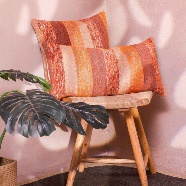 Sunset woven chambray cotton lumbar cushion cover by Obeetee - full view
