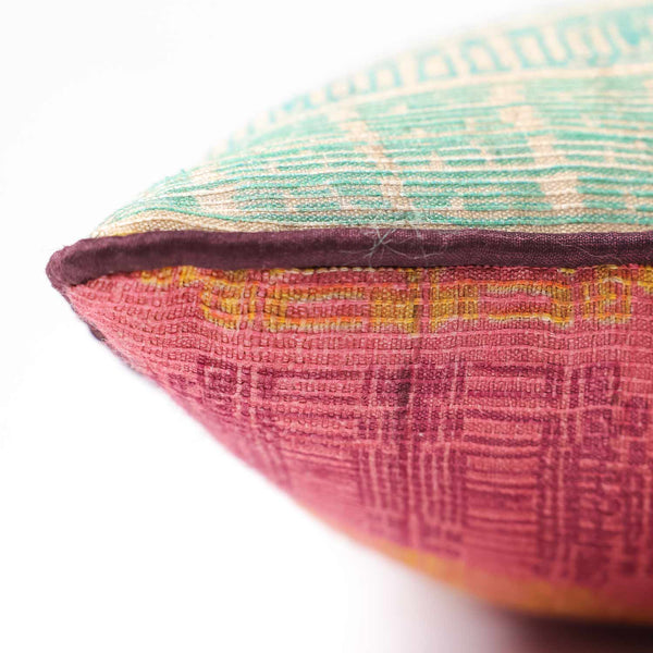 Mezzara Tassar silk digital printed cushion cover by Mariella Ienna for Obeetee - angle view