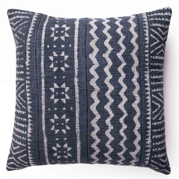 Baali cotton slub Dabu block printed cushion cover by Obeetee - angle view