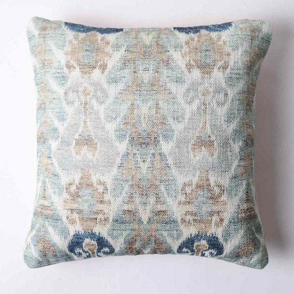 Jharokha Ikat digital printed cotton cushion cover by Obeetee - angle view