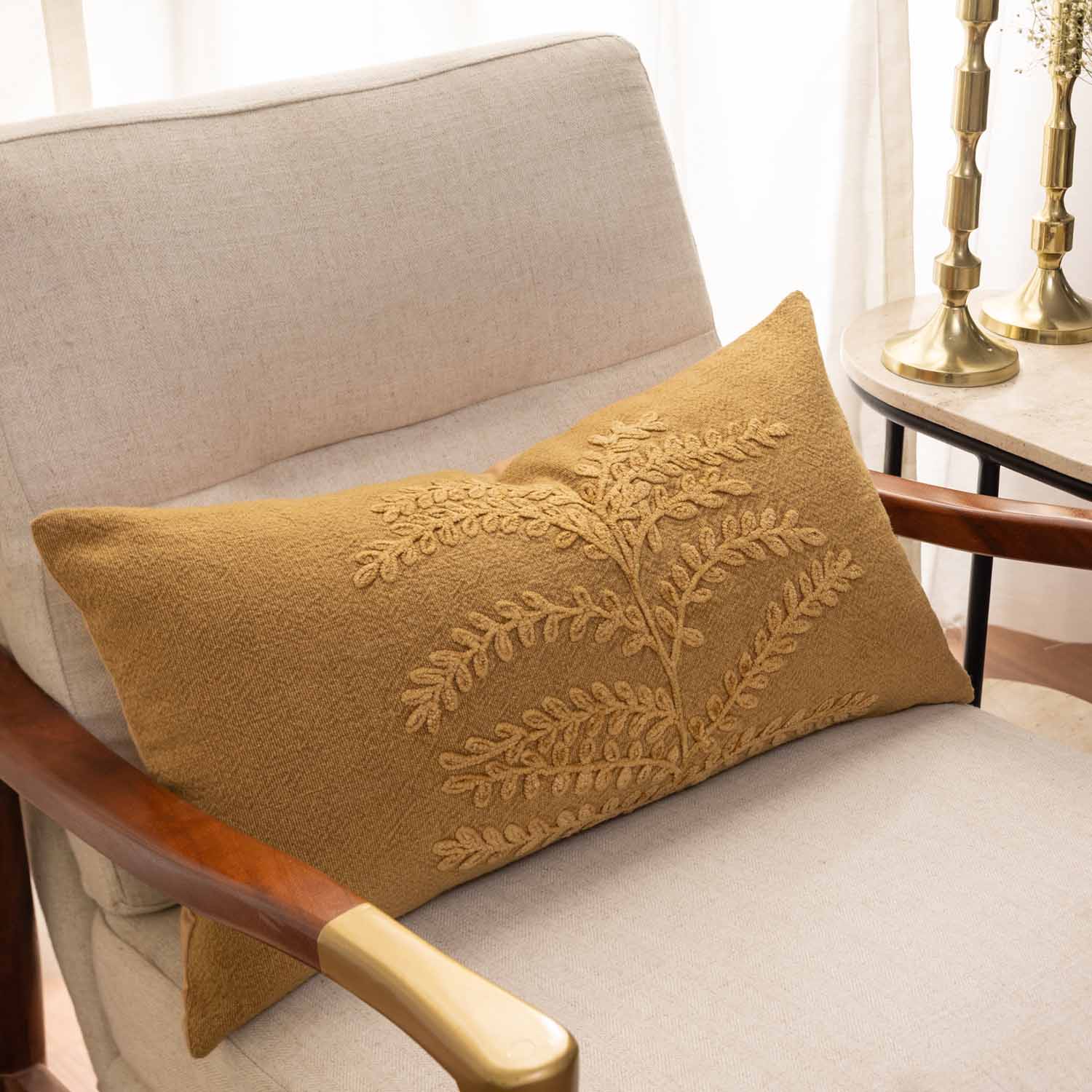 Cotton embroidered Zyra Lumbar Cushion Cover