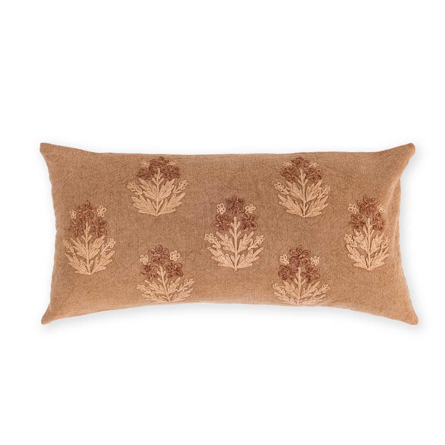 Embroidered Cotton Jacquard Vaze Lumbar Cushion Cover