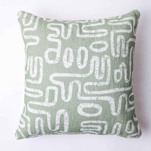 A-Maze Green digital printed cotton cushion cover by Obeetee - angle view