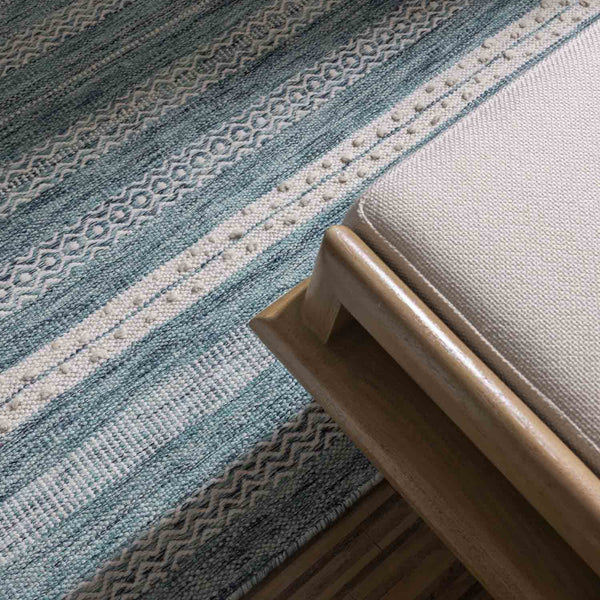 Sky-Blue Flat Weave Wool Rug