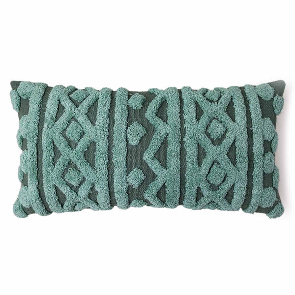 Crest cotton slub tufted embroidered lumbar cushion cover by Obeetee - angle view