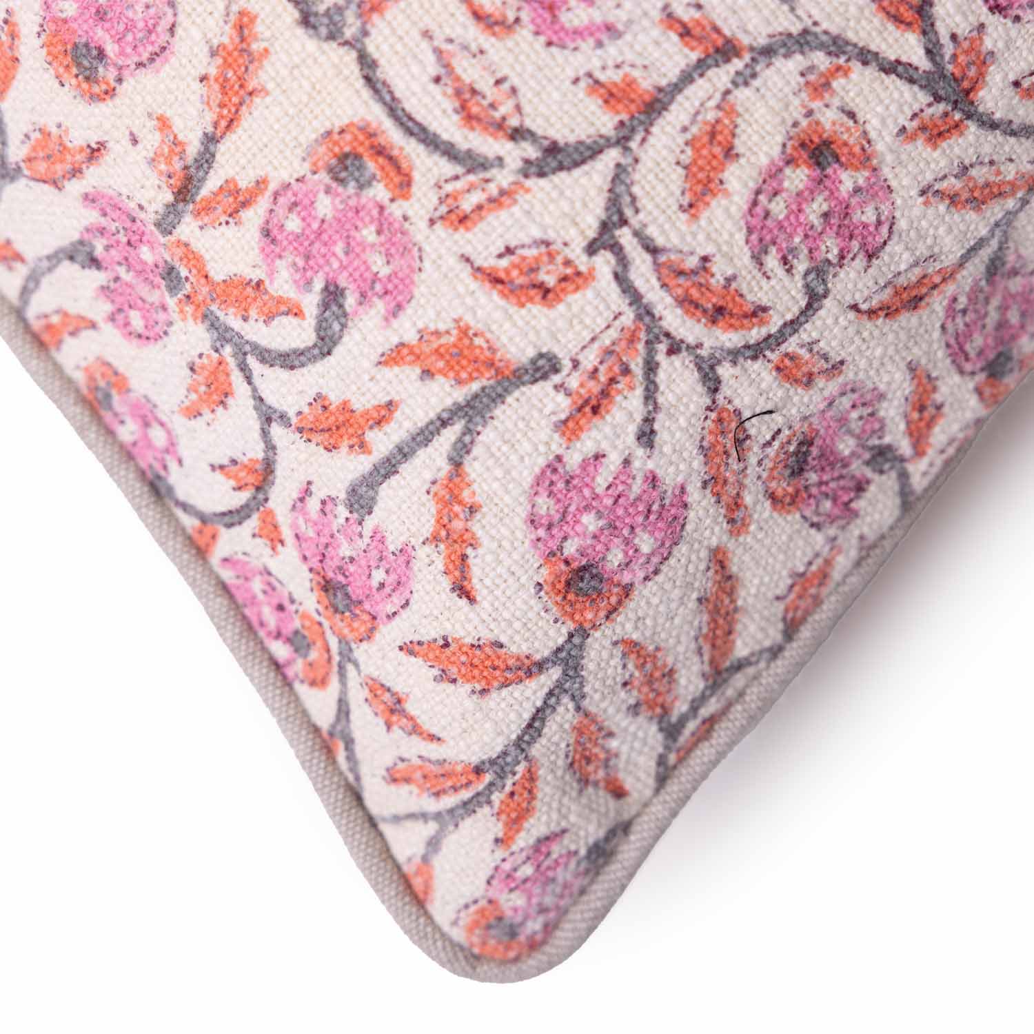 Gulmohar Handloom Cotton Block Printed Lumbar Cushion Cover