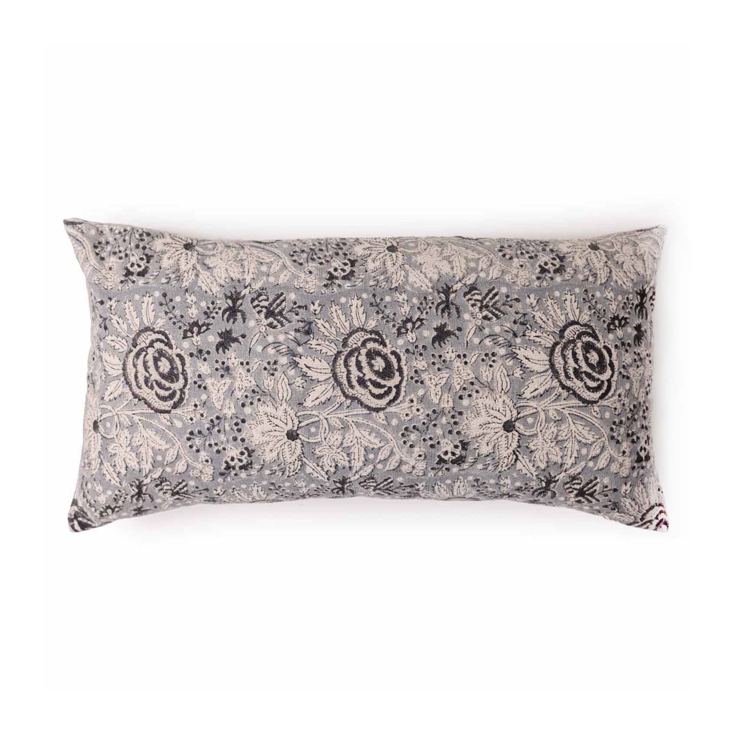 Rosie Block Printed Linen Chambray Lumbar Cushion Cover