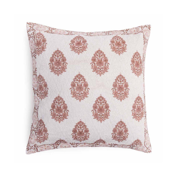 Butah block printed chenille cotton cushion cover by Obeetee - angle view