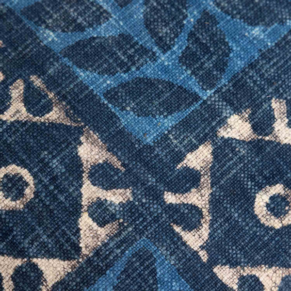 Indigo Dabu printed cotton slub cushion cover by Obeetee - texture detail
