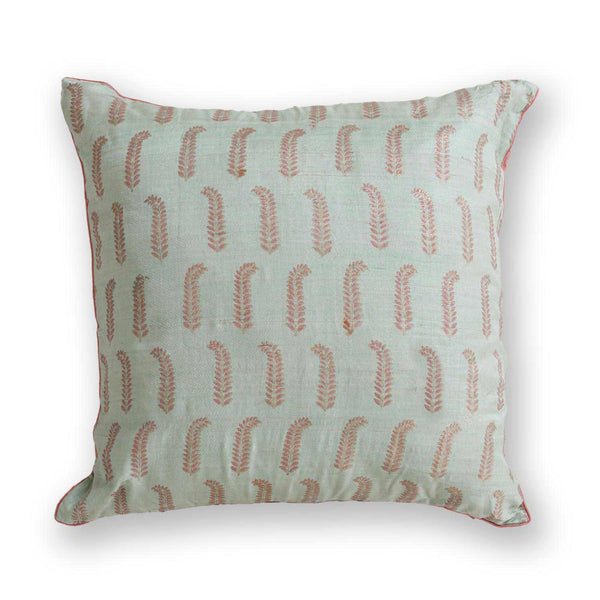 Resham silk block printed and gold printed cushion cover by Obeetee - full view
