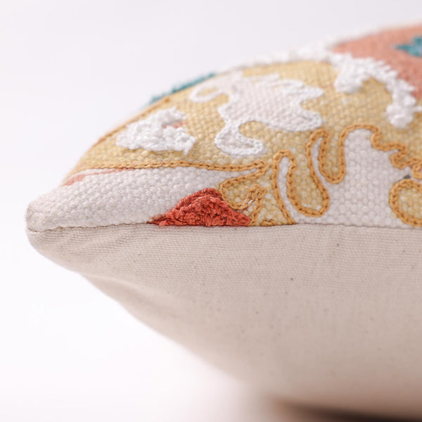 Damask printed and embroidered cotton cushion cover by Obeetee - angle view