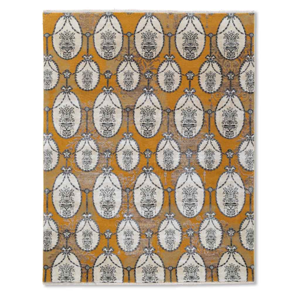 Vintage Ochre Hand Knotted Woollen and Viscose Rug