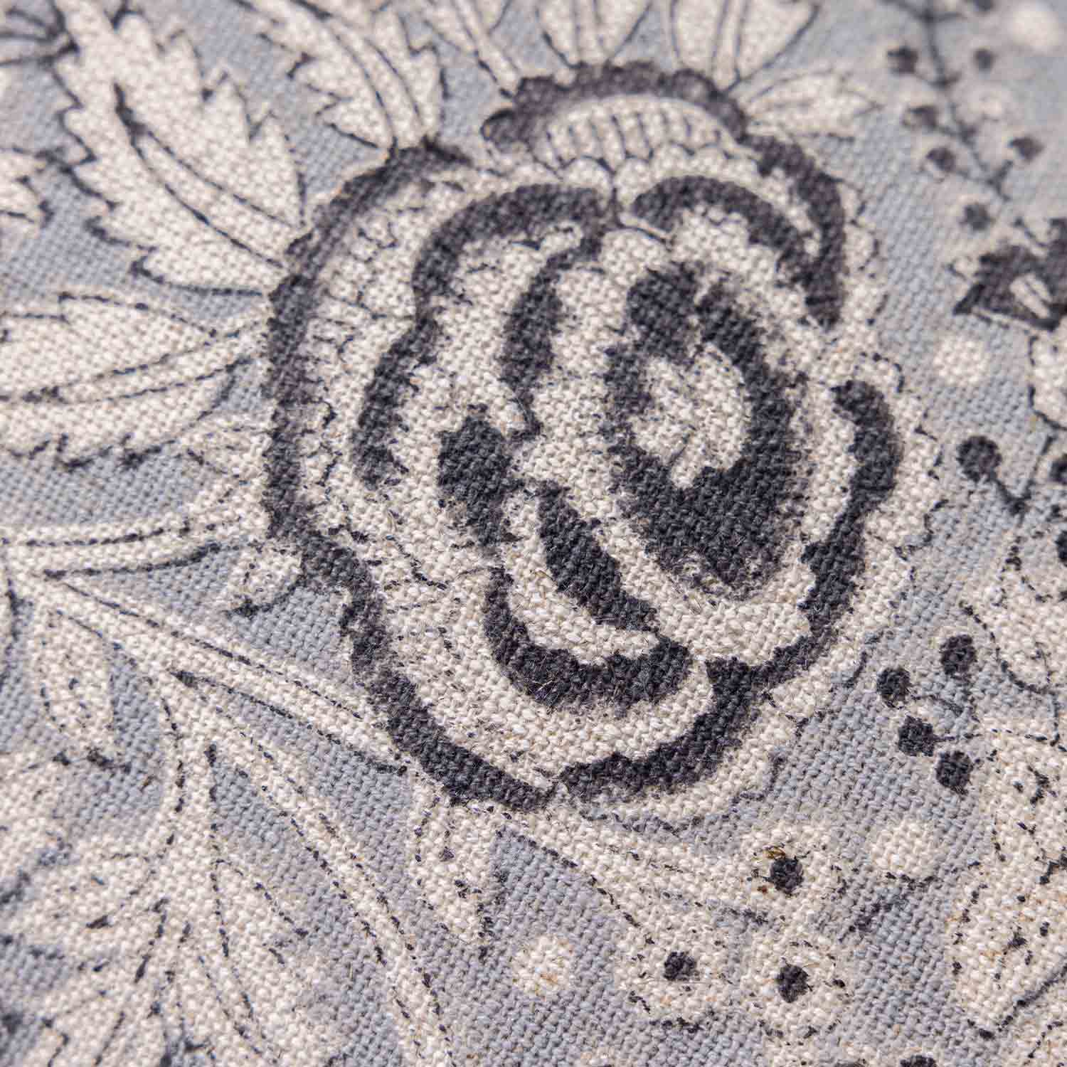 Rosie Block Printed Linen Chambray Lumbar Cushion Cover