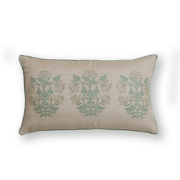 Tulua silk block printed cushion cover by Obeetee - angle view
