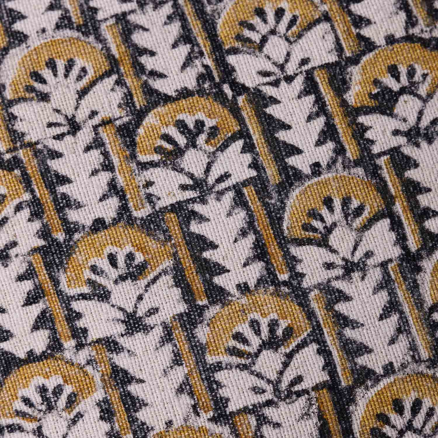 Bouqet Block Printed Cotton Lumbar Cushion Cover with Dori Piping