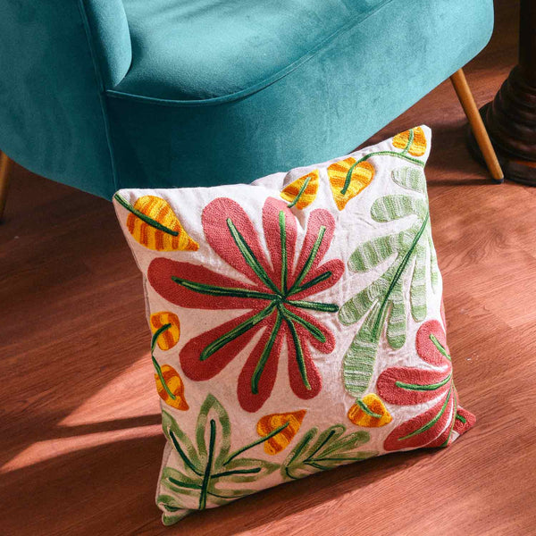 Anna embroidered cotton flex cushion cover by Obeetee - styled view