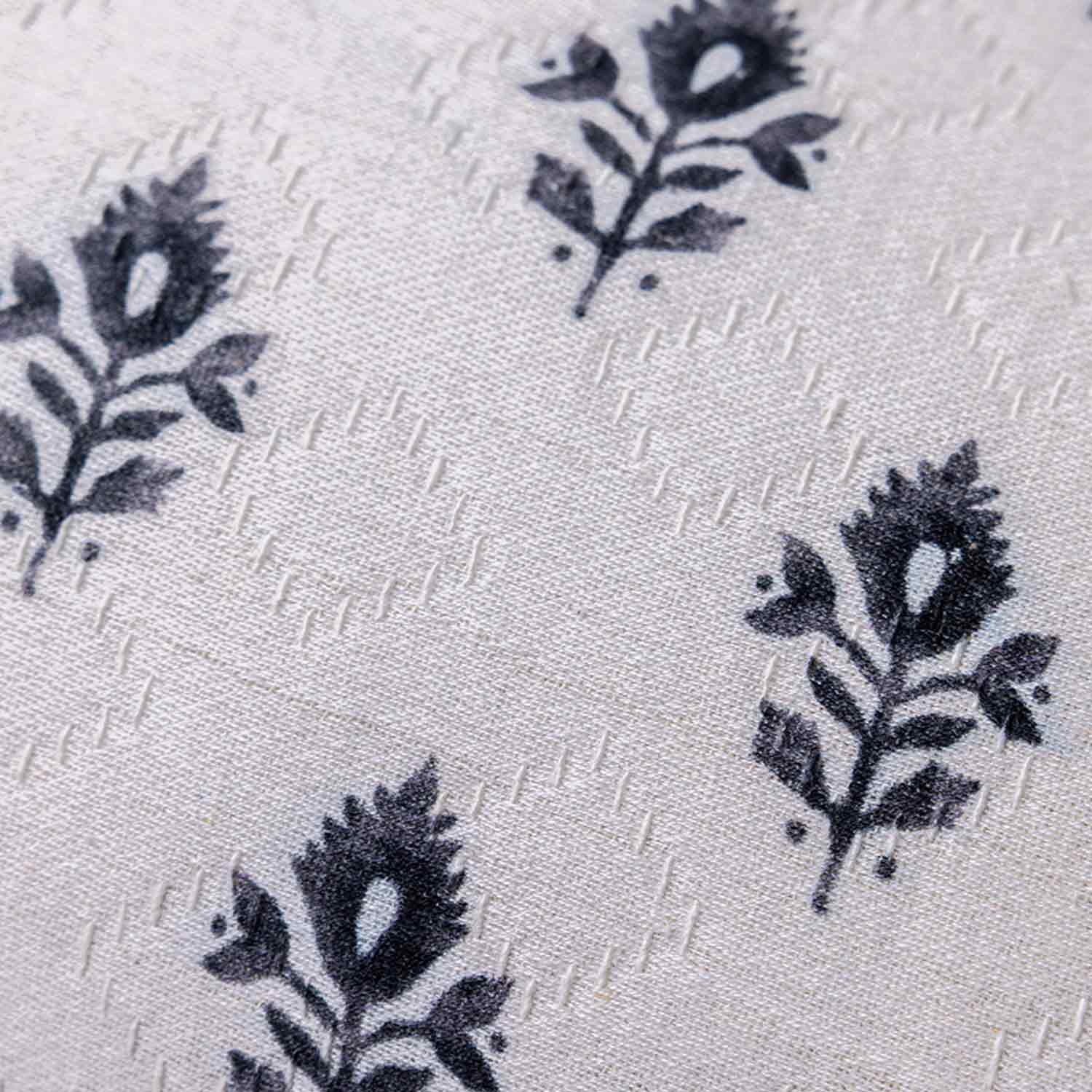 Leaflet Handloom Jacquard Block Printed Cushion Cover